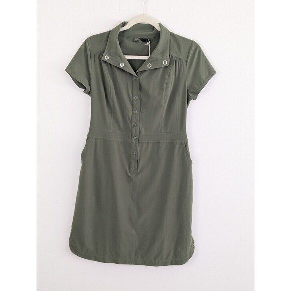 Prana Shadyn Snap Front Shirt Dress Womens Size Small Stretch Green Pockets - Picture 3 of 9